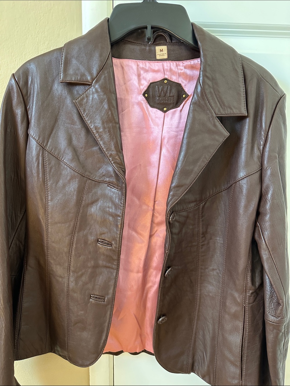 Wilsons Leather Brown Leather Blazer with Pink Lining